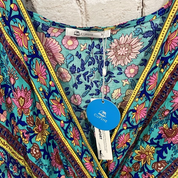 Cupshe Gertie Elastic Waist V-Neck Boho A-Shape Dress Medium - Picture 3 of 5